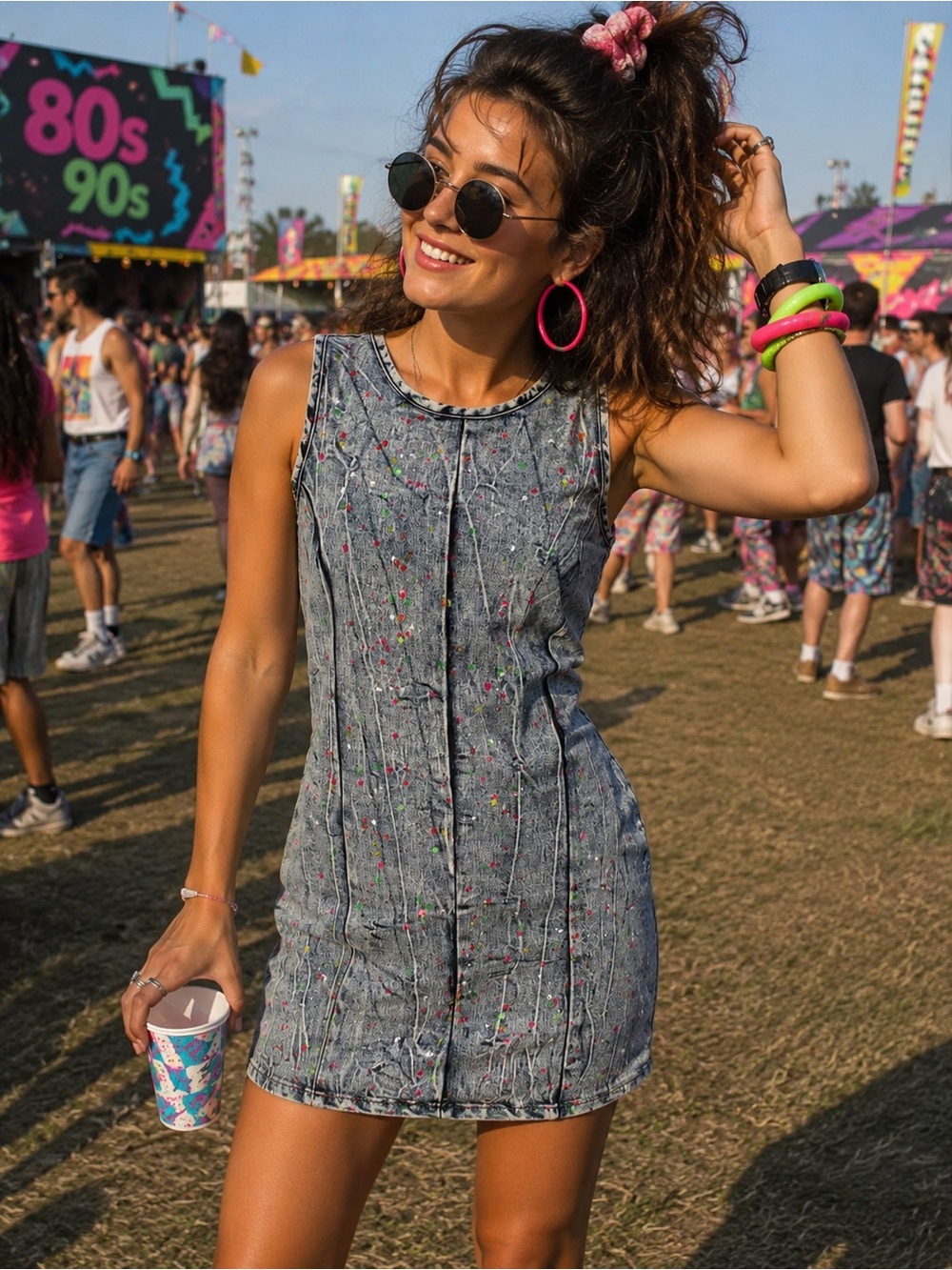 Vintage Denim Dress Paint Splatter Dazl